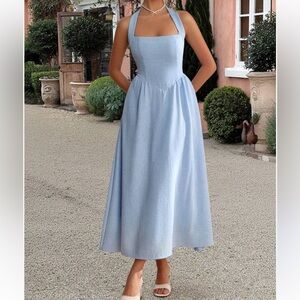 Elegant Light Blue Halter Maxi Dress